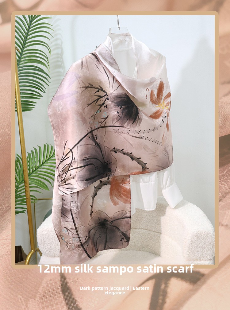 100% Mulberry Silk Jacquard Long Scarf Chinese Print Shawl