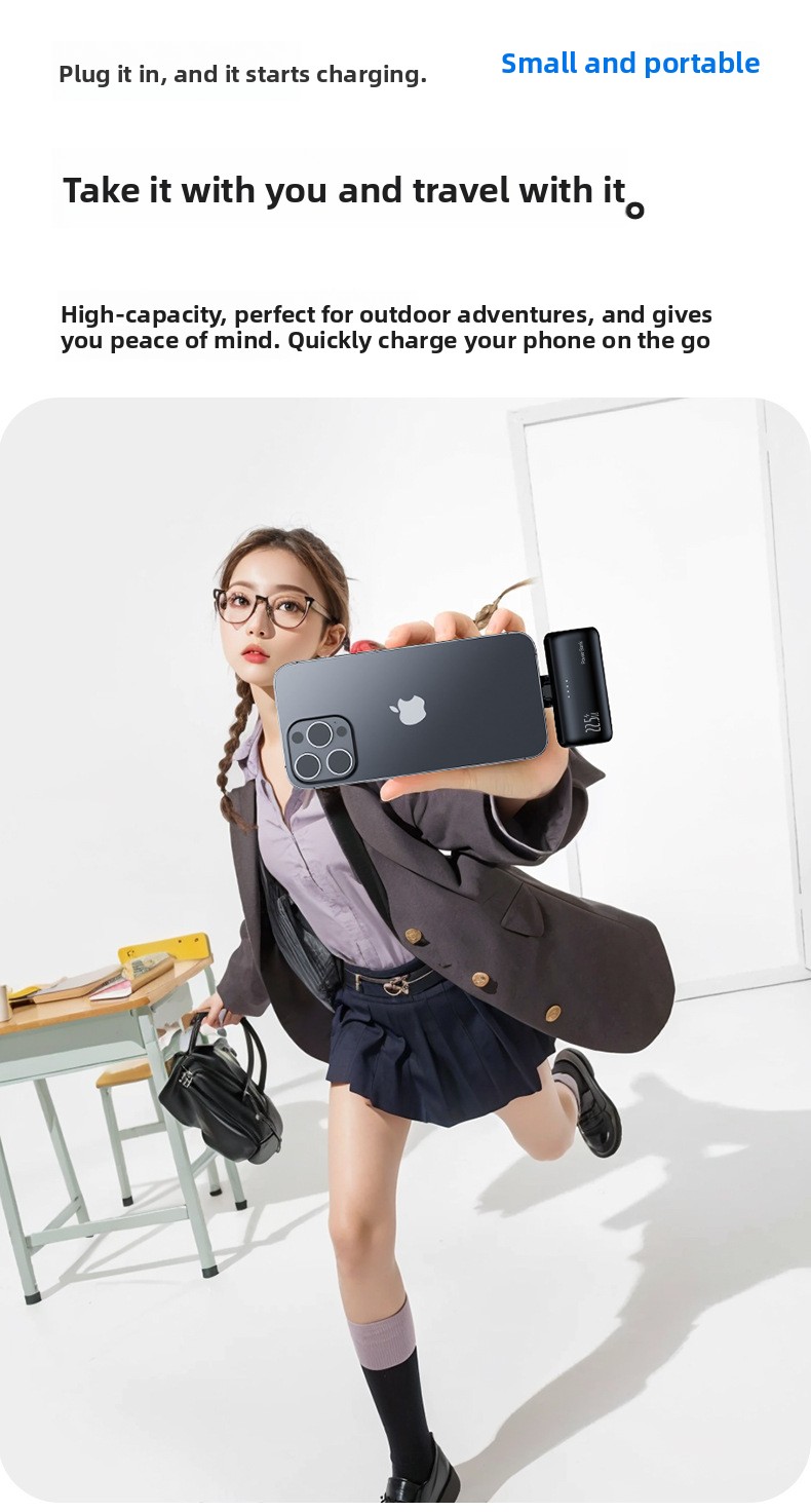 5000mAh Compact Portable Power Bank with Hidden Dual Connectors Fast Charging