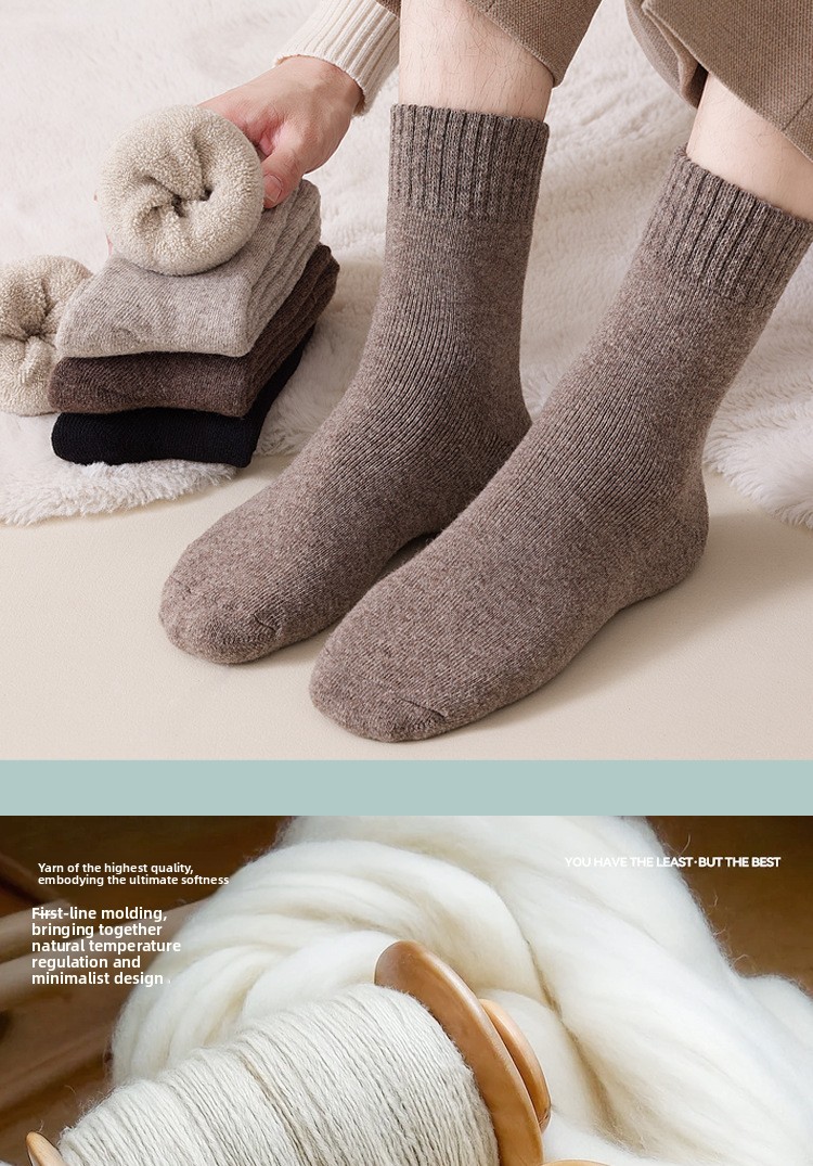 Merino Wool Hiking Socks Men Thickened Fleece Lined Warm Long