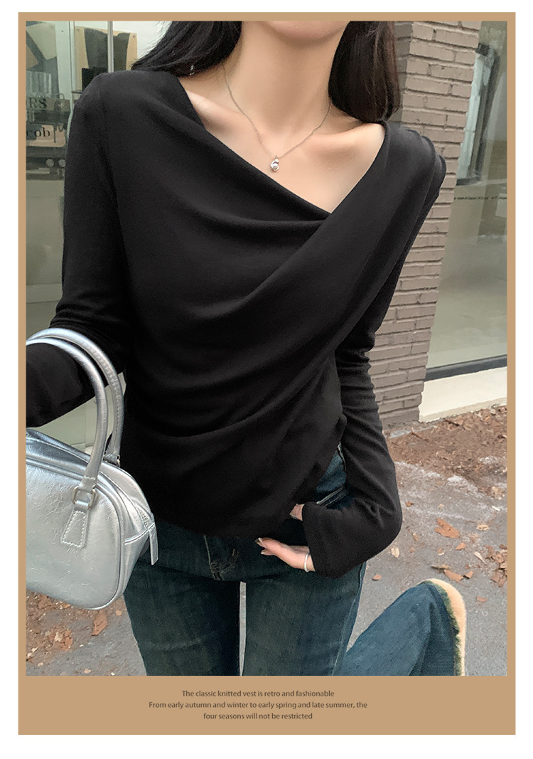Pure Desire One-Shoulder Collar Long-Sleeved Knit Tight Inner Base Top