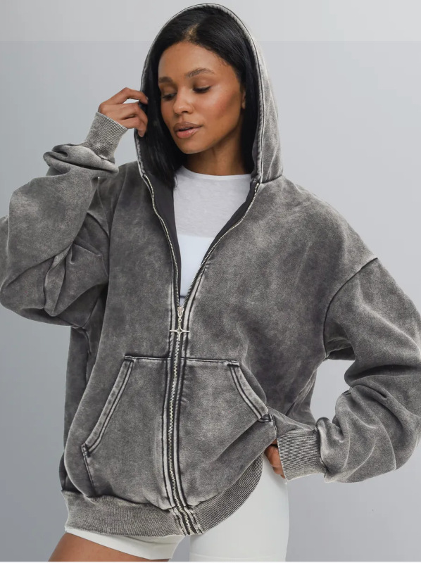 Men's Heavyweight Fleece-Lined Vintage Washed Hoodie Loose Fit Streetwear Sweatshirt