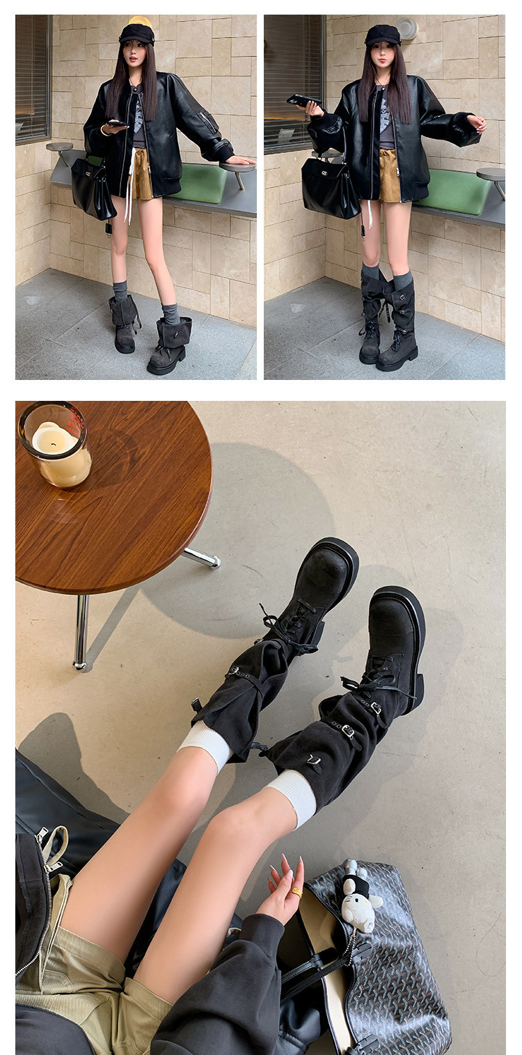 Belted platform riding boots