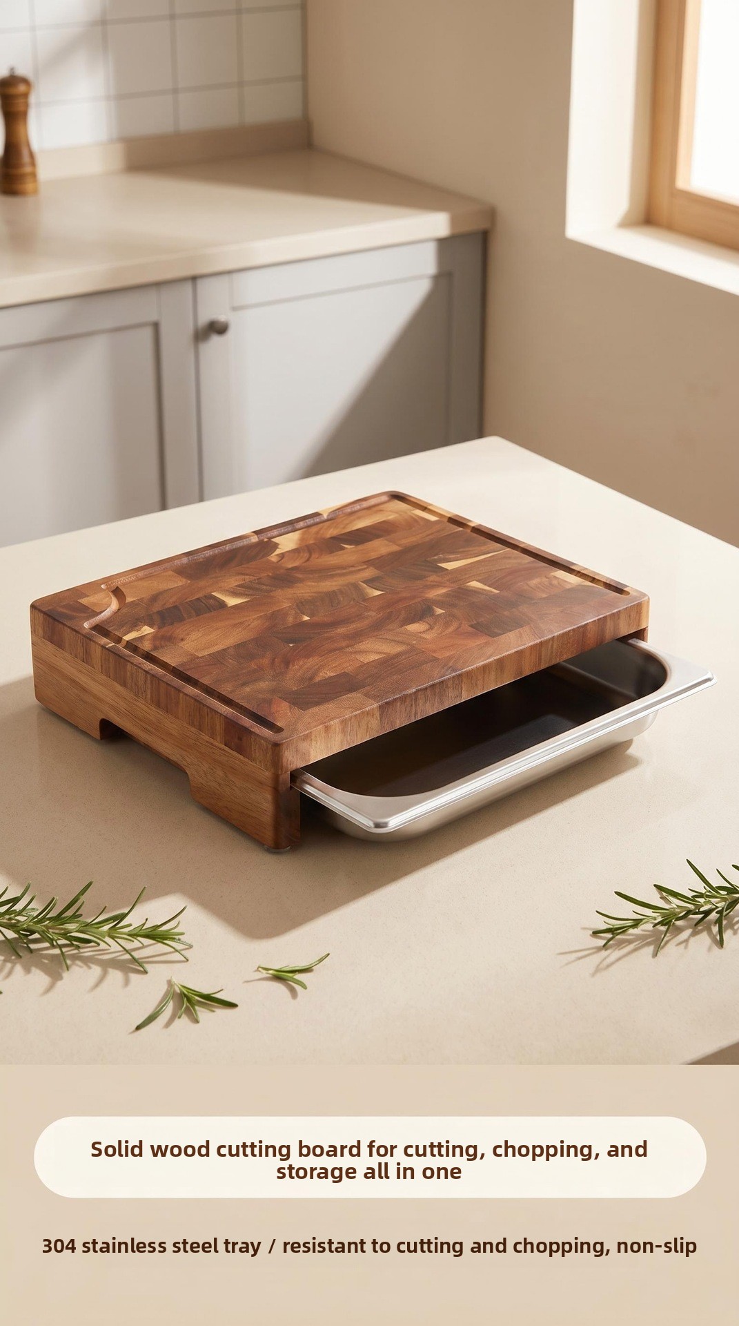 Wood Mosaic Cutting Board with Drawer