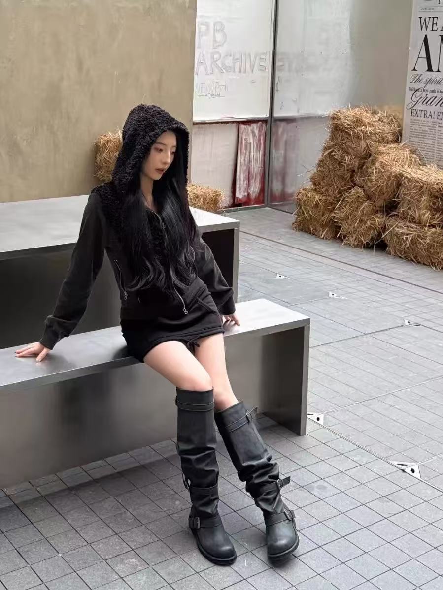 Women's Niche Korean Design Wide-Calf Over-the-Knee Chunky Heel Riding Boots