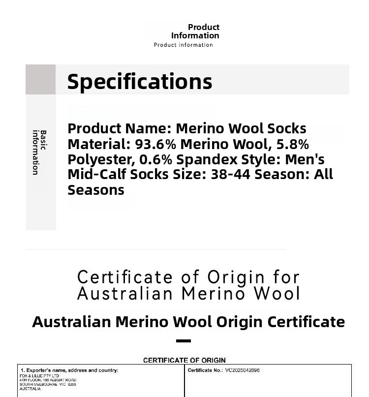 Merino Wool Hiking Socks Men Thickened Fleece Lined Warm Long