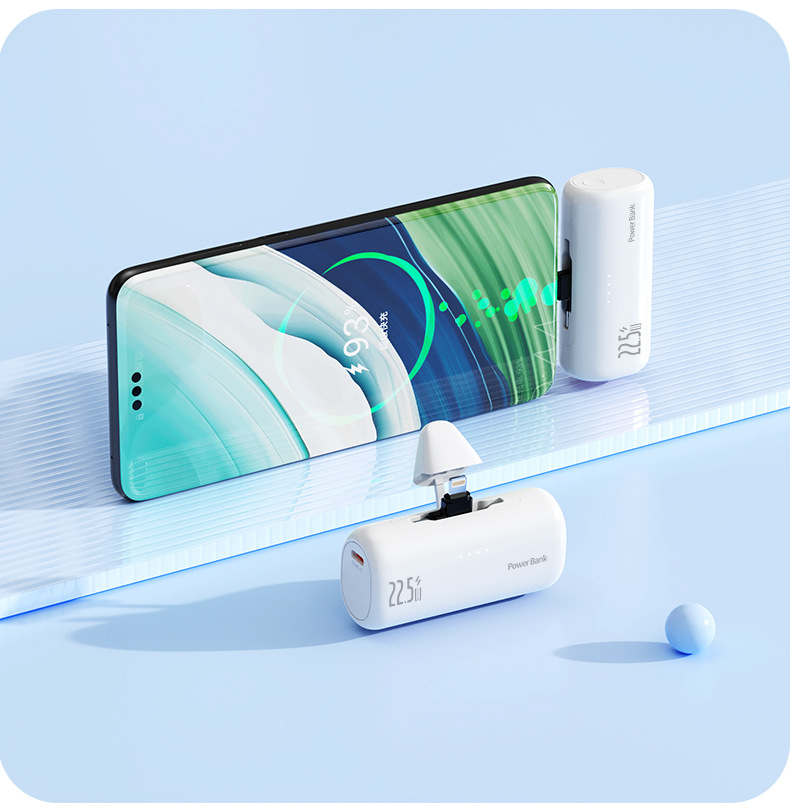 5000mAh Compact Portable Power Bank with Hidden Dual Connectors Fast Charging