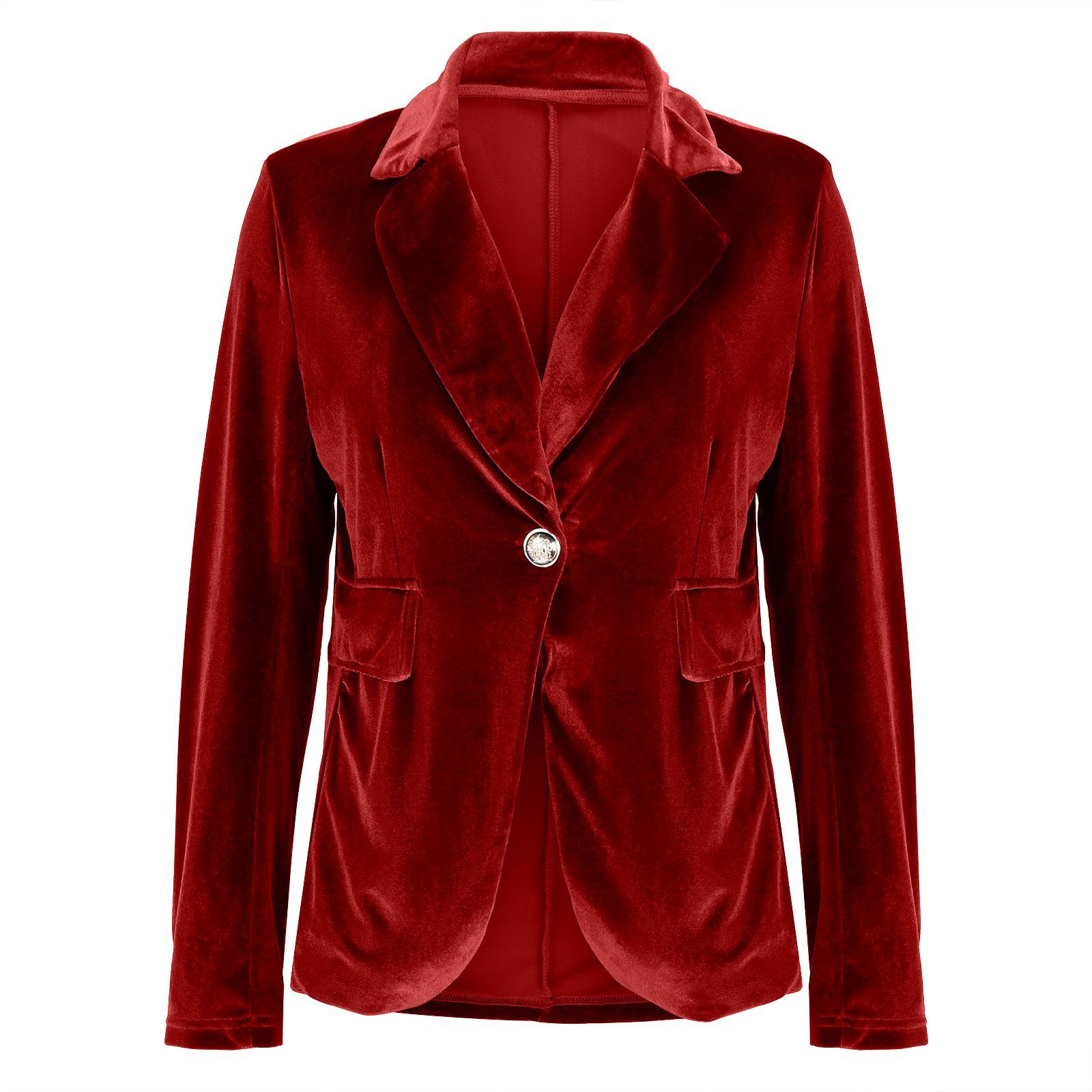 Women's Velvet Slim-Fit Double-Breasted Blazer Long Sleeve Elegant Jacket