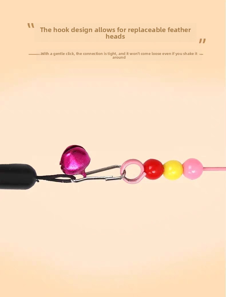 Interactive Cat Teaser Toy with Feathers and Bell, Durable Wire Wand for Kitten Play