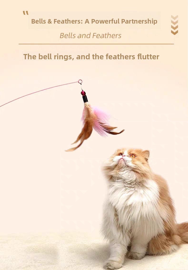Interactive Cat Teaser Toy with Feathers and Bell, Durable Wire Wand for Kitten Play