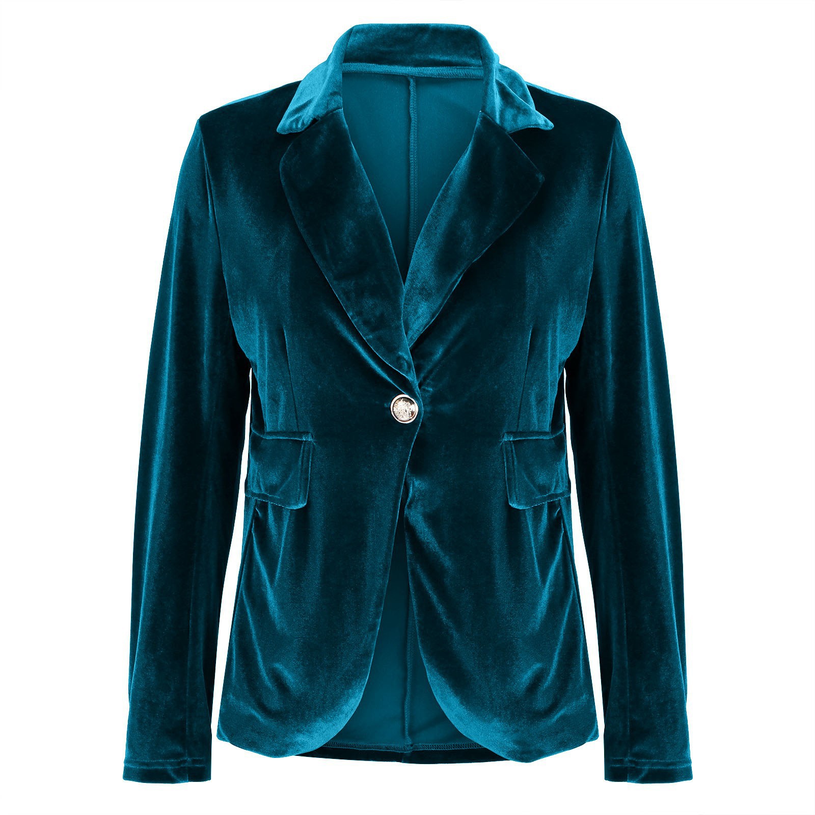 Women's Velvet Slim-Fit Double-Breasted Blazer Long Sleeve Elegant Jacket