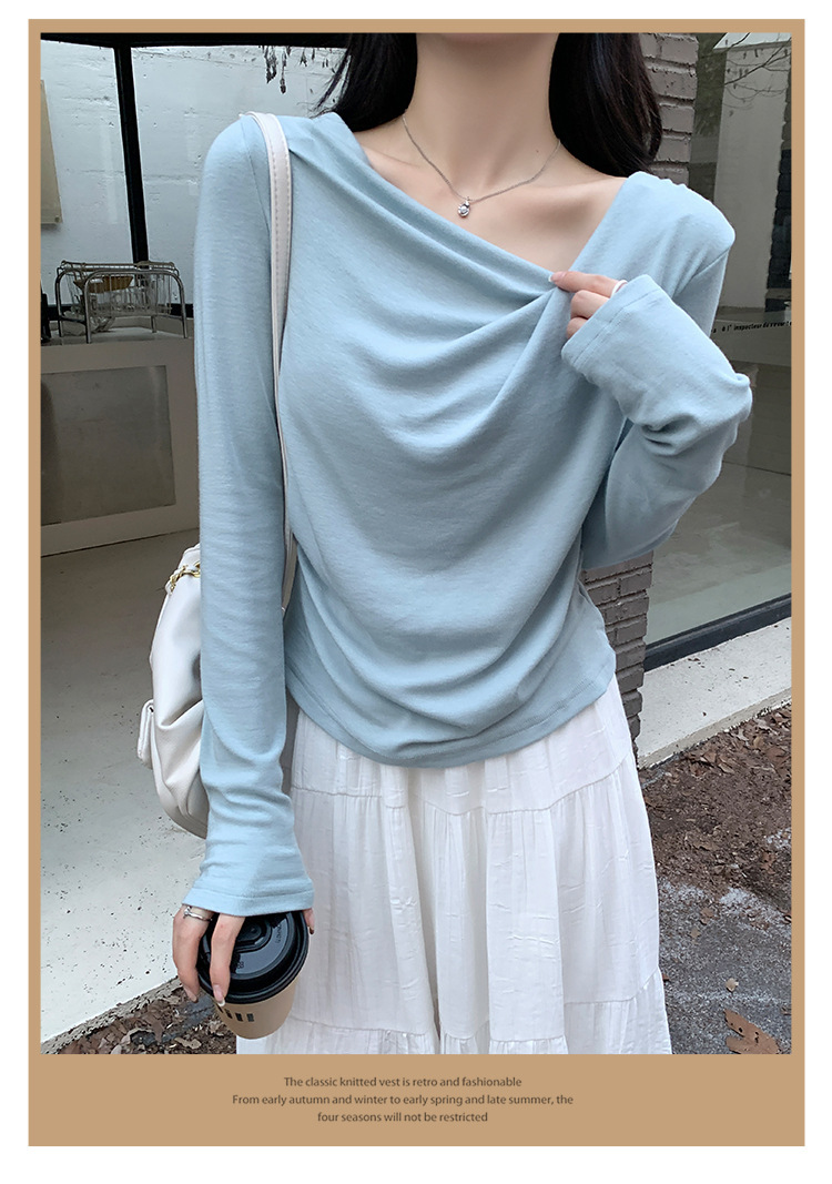 Pure Desire One-Shoulder Collar Long-Sleeved Knit Tight Inner Base Top