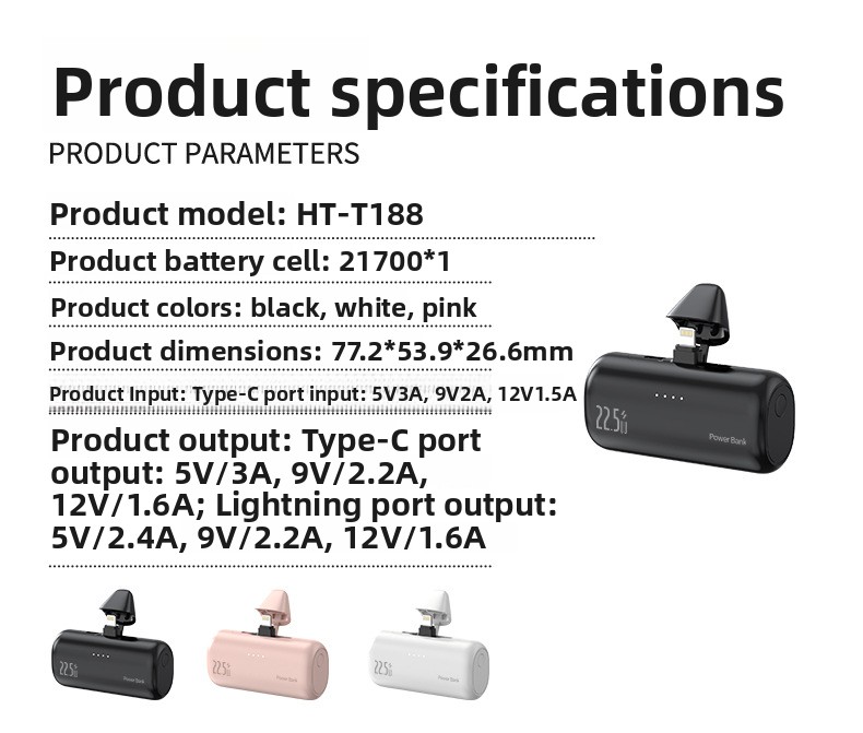 5000mAh Compact Portable Power Bank with Hidden Dual Connectors Fast Charging