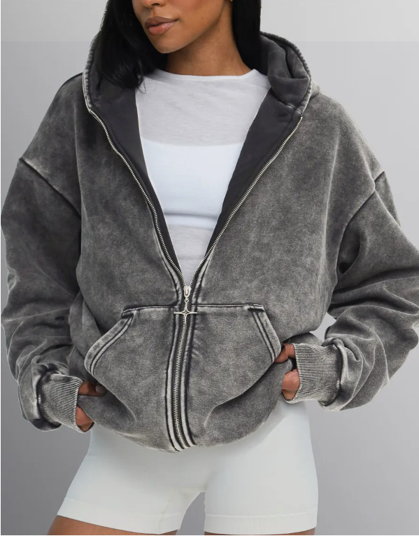 Men's Heavyweight Fleece-Lined Vintage Washed Hoodie Loose Fit Streetwear Sweatshirt