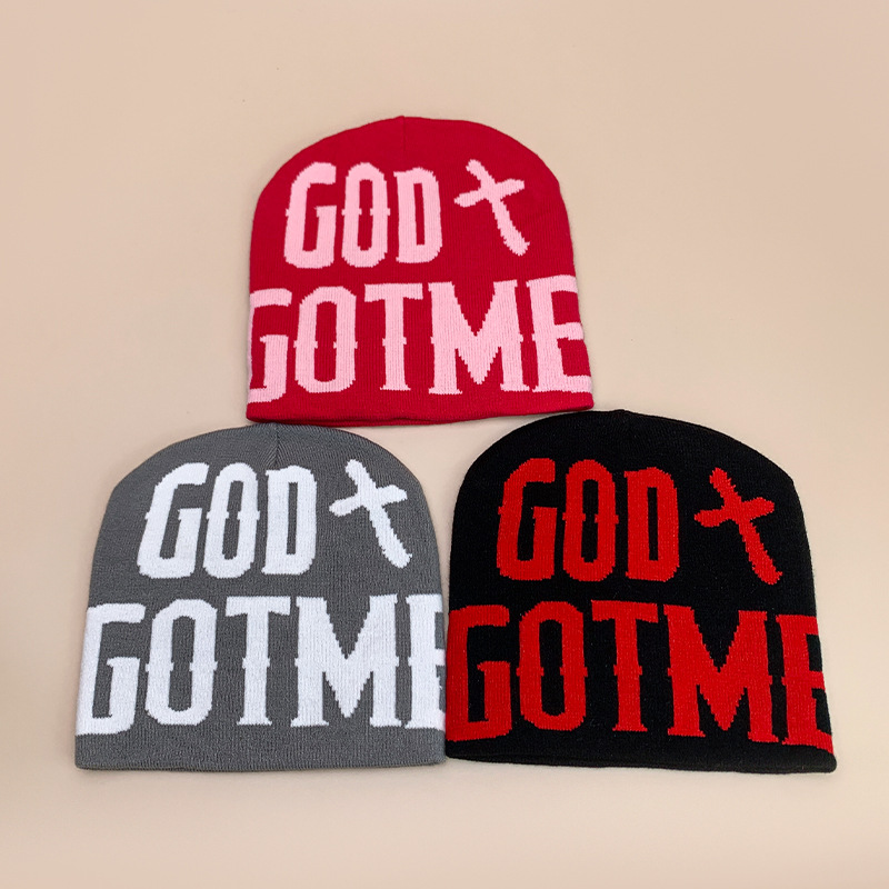 Letter Color Block Knit Beanie Hat Unisex Hip Hop Skull Cap