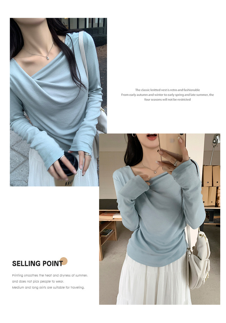 Pure Desire One-Shoulder Collar Long-Sleeved Knit Tight Inner Base Top