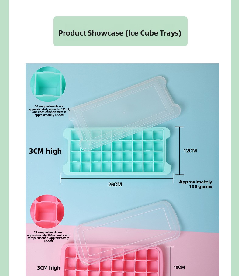 Food Grade Silicone Ice Cube Mold with Lid, Flexible Quick-Freeze Ice Tray, Easy-Release Design
