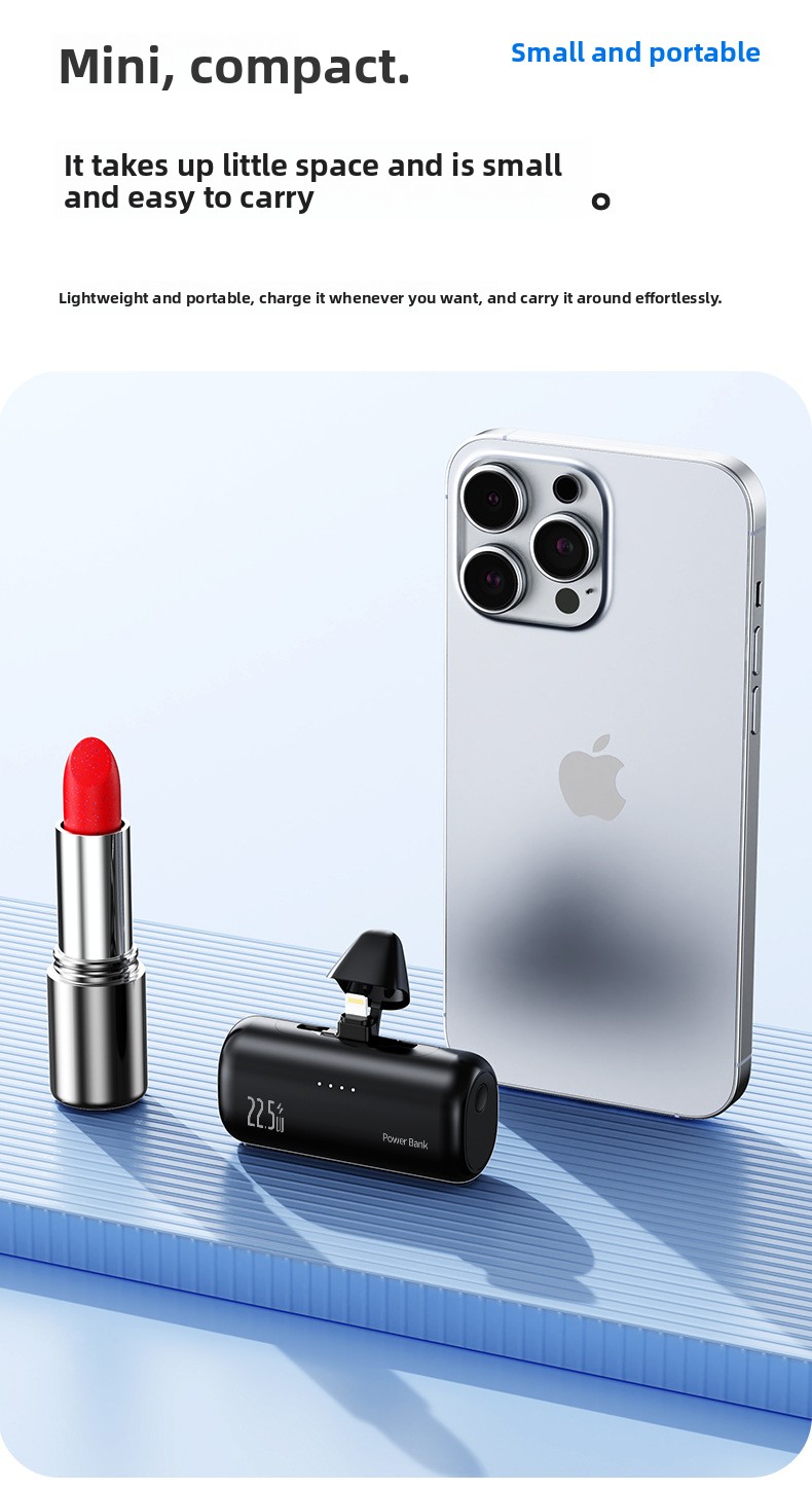 5000mAh Compact Portable Power Bank with Hidden Dual Connectors Fast Charging