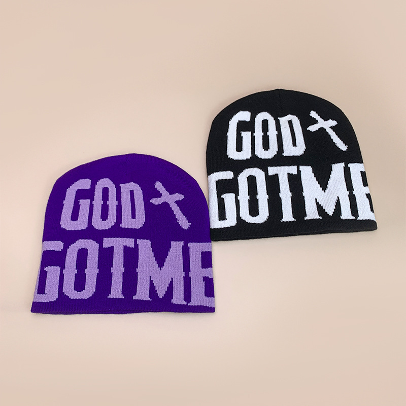 Letter Color Block Knit Beanie Hat Unisex Hip Hop Skull Cap