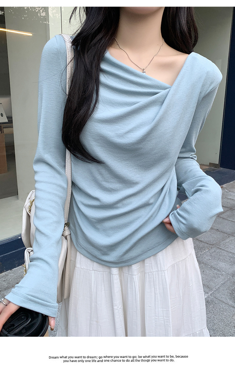 Pure Desire One-Shoulder Collar Long-Sleeved Knit Tight Inner Base Top