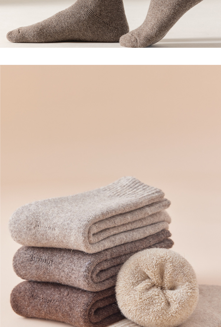 Merino Wool Hiking Socks Men Thickened Fleece Lined Warm Long