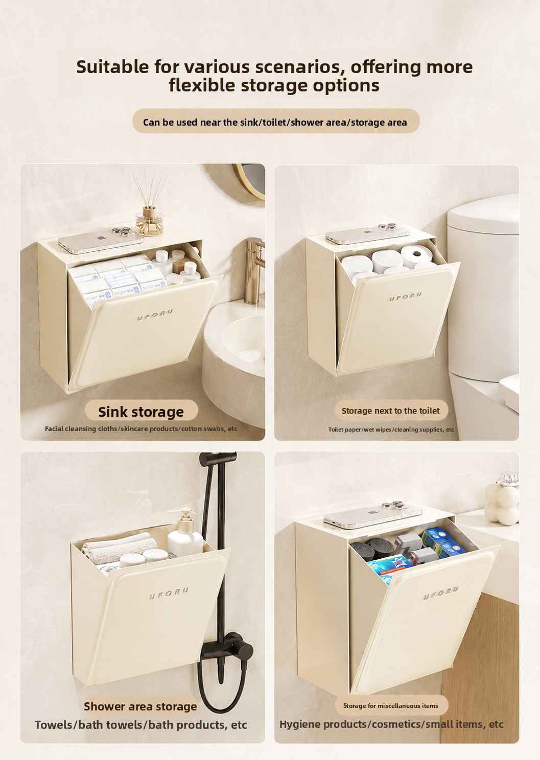 Wall-mounted storage box for bathroom