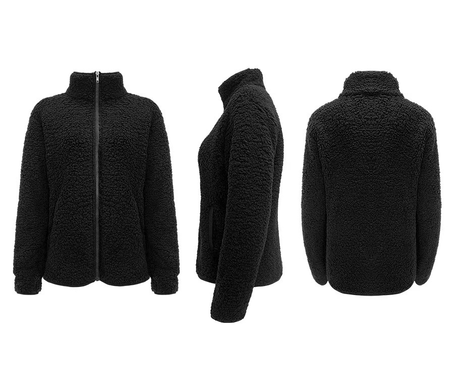 Women's Stand Collar Solid Color Zip-Up Bubble Fleece Jacket