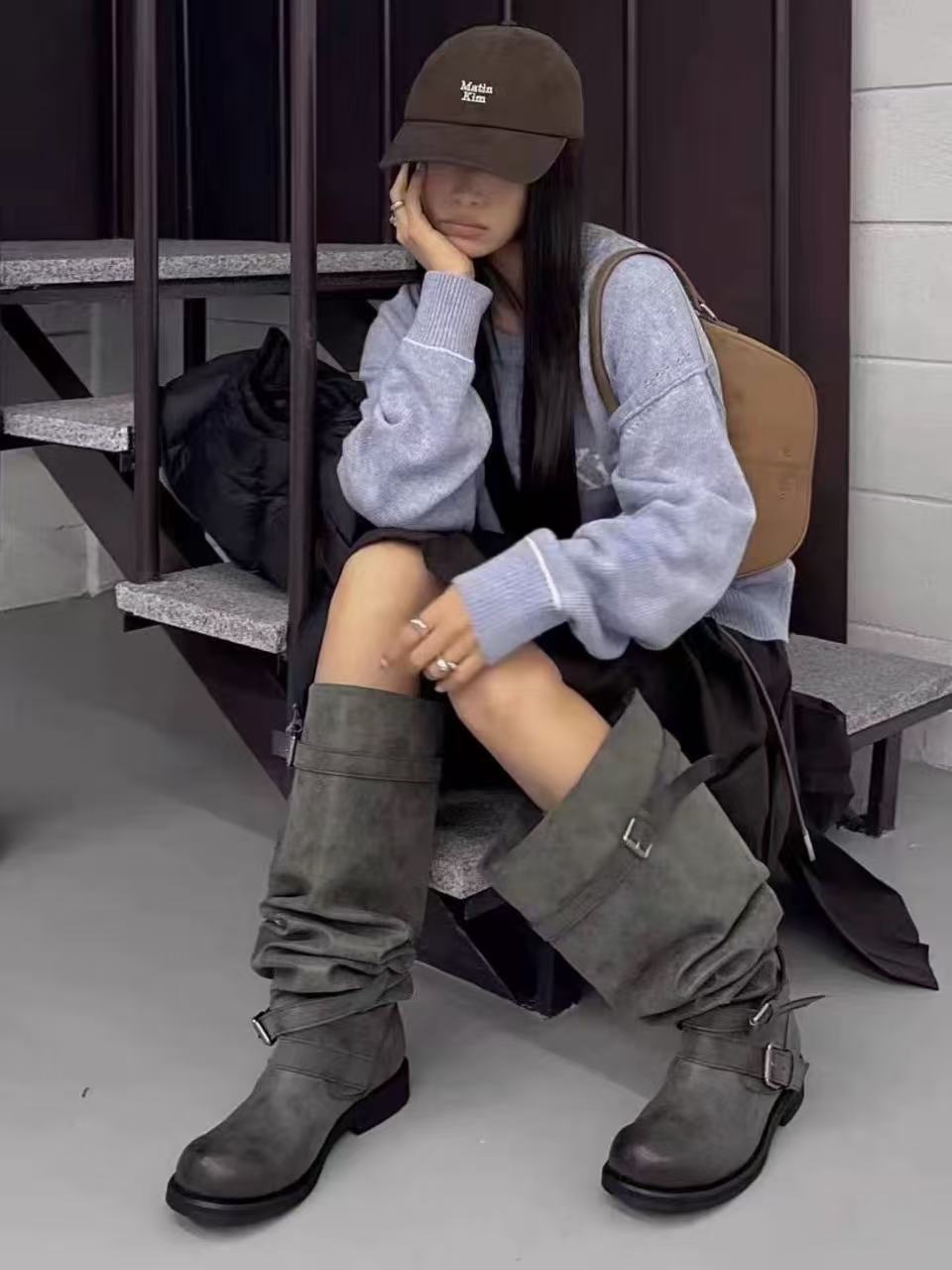 Women's Niche Korean Design Wide-Calf Over-the-Knee Chunky Heel Riding Boots