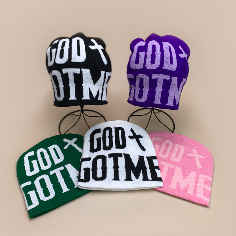Letter Color Block Knit Beanie Hat Unisex Hip Hop Skull Cap
