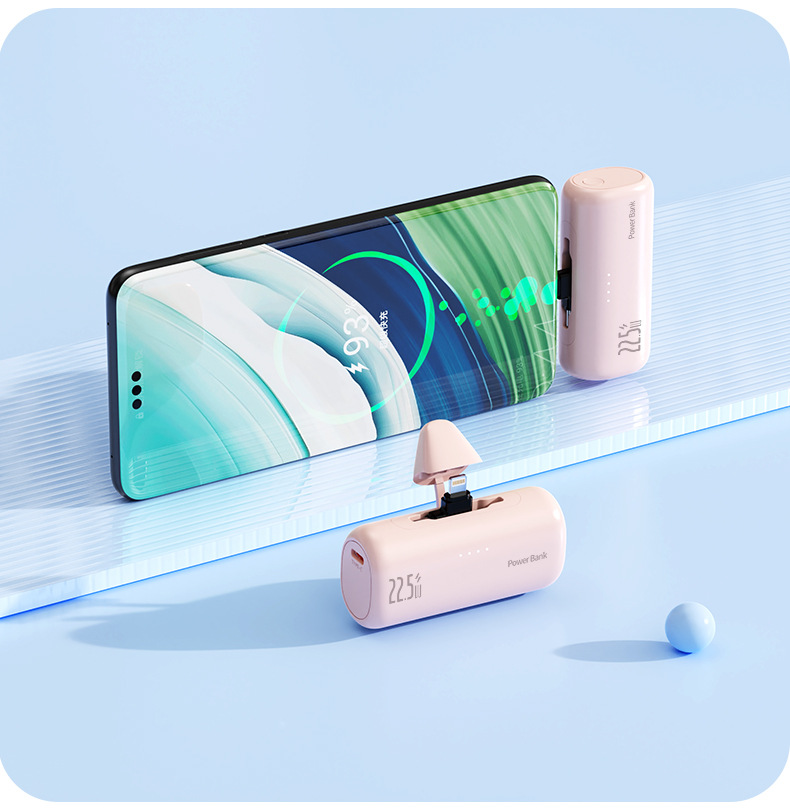 5000mAh Compact Portable Power Bank with Hidden Dual Connectors Fast Charging