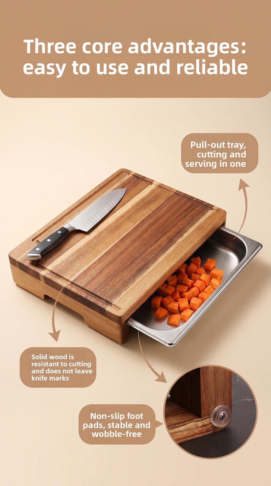 Wood Mosaic Cutting Board with Drawer