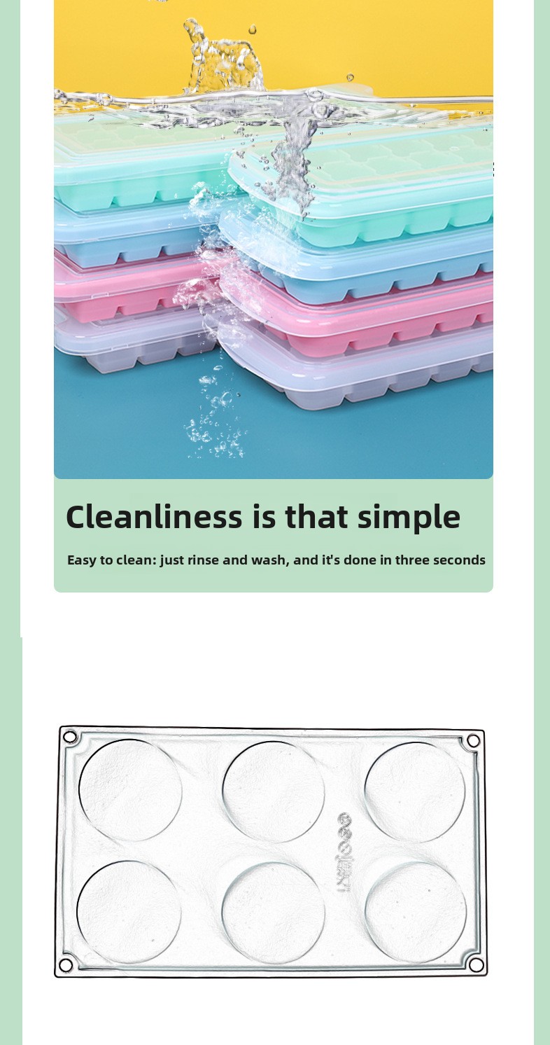 Food Grade Silicone Ice Cube Mold with Lid, Flexible Quick-Freeze Ice Tray, Easy-Release Design