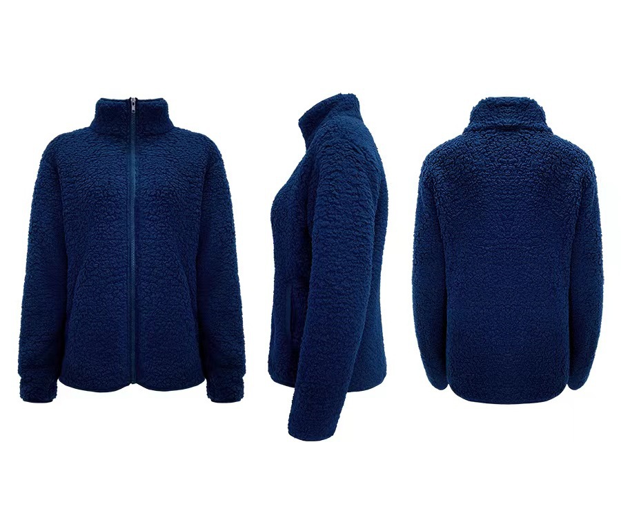 Women's Stand Collar Solid Color Zip-Up Bubble Fleece Jacket