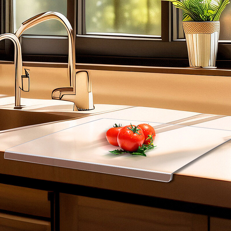 Food-Grade Acrylic Cutting Board, Reversible Anti-Mildew Fruit Vegetable Chopping Mat with Bent Edge for Kitchen Counter