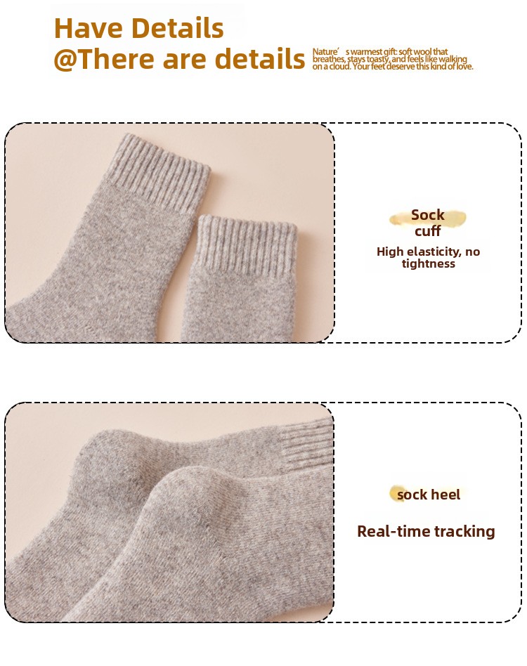 Merino Wool Hiking Socks Men Thickened Fleece Lined Warm Long