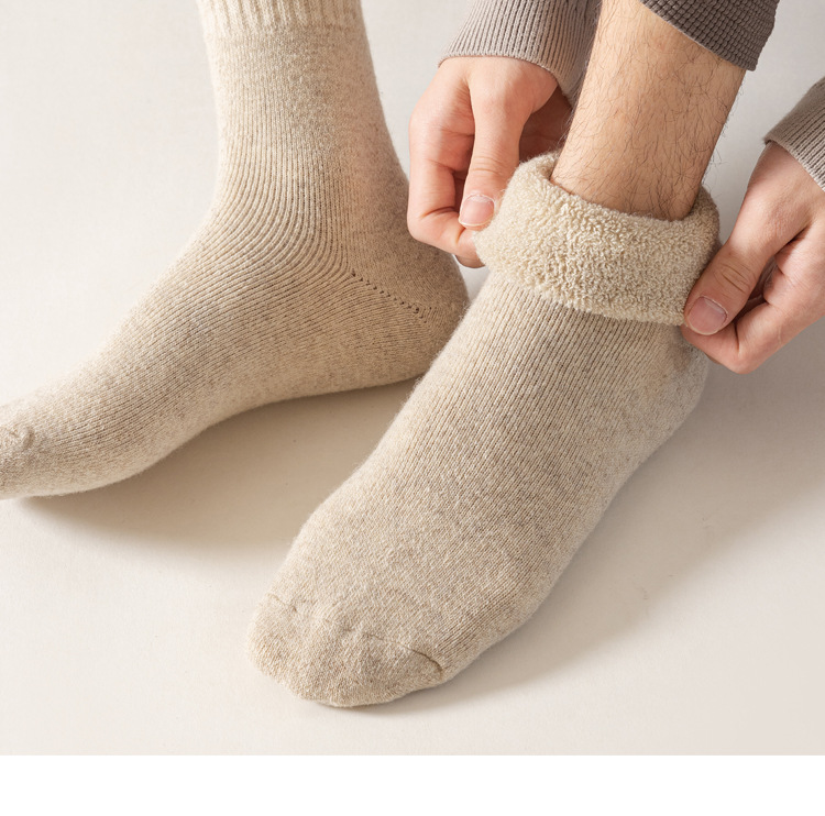 Merino Wool Hiking Socks Men Thickened Fleece Lined Warm Long