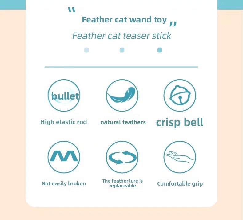 Interactive Cat Teaser Toy with Feathers and Bell, Durable Wire Wand for Kitten Play