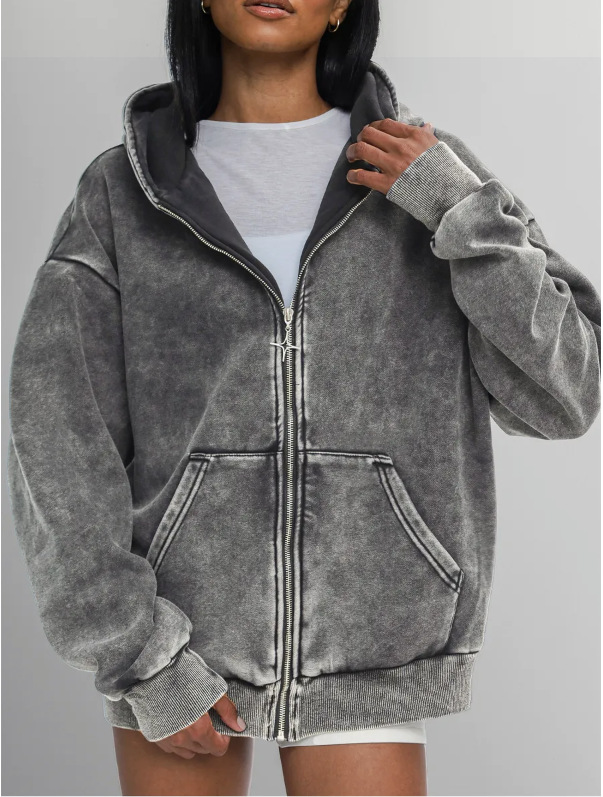 Men's Heavyweight Fleece-Lined Vintage Washed Hoodie Loose Fit Streetwear Sweatshirt