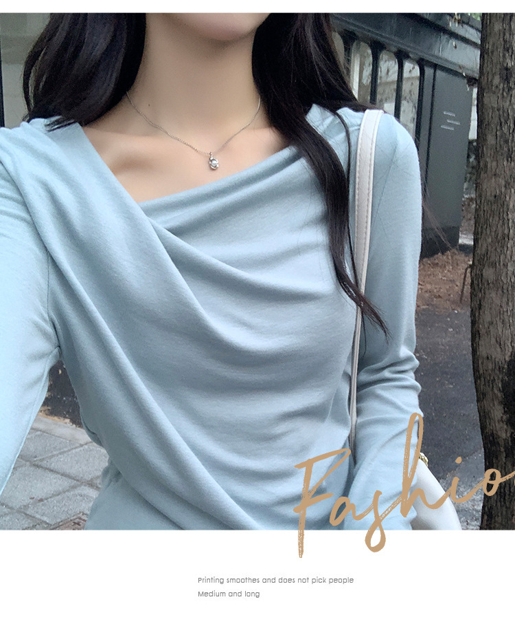 Pure Desire One-Shoulder Collar Long-Sleeved Knit Tight Inner Base Top