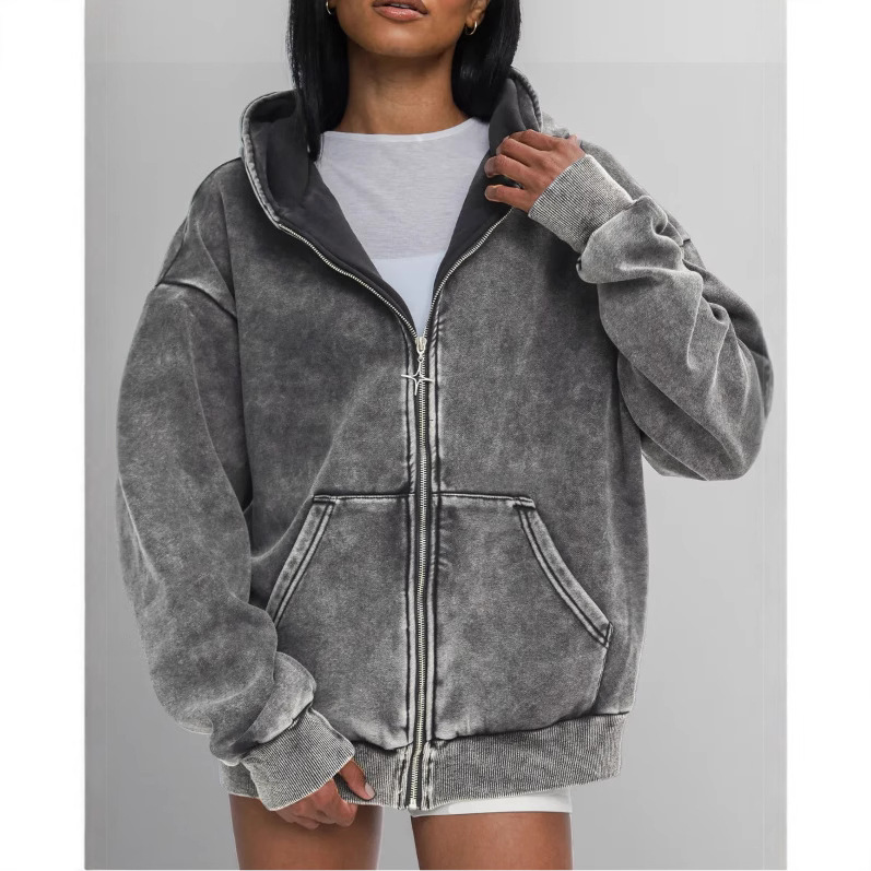 Men's Heavyweight Fleece-Lined Vintage Washed Hoodie Loose Fit Streetwear Sweatshirt