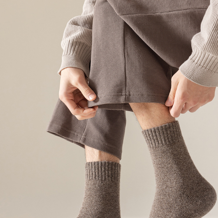 Merino Wool Hiking Socks Men Thickened Fleece Lined Warm Long