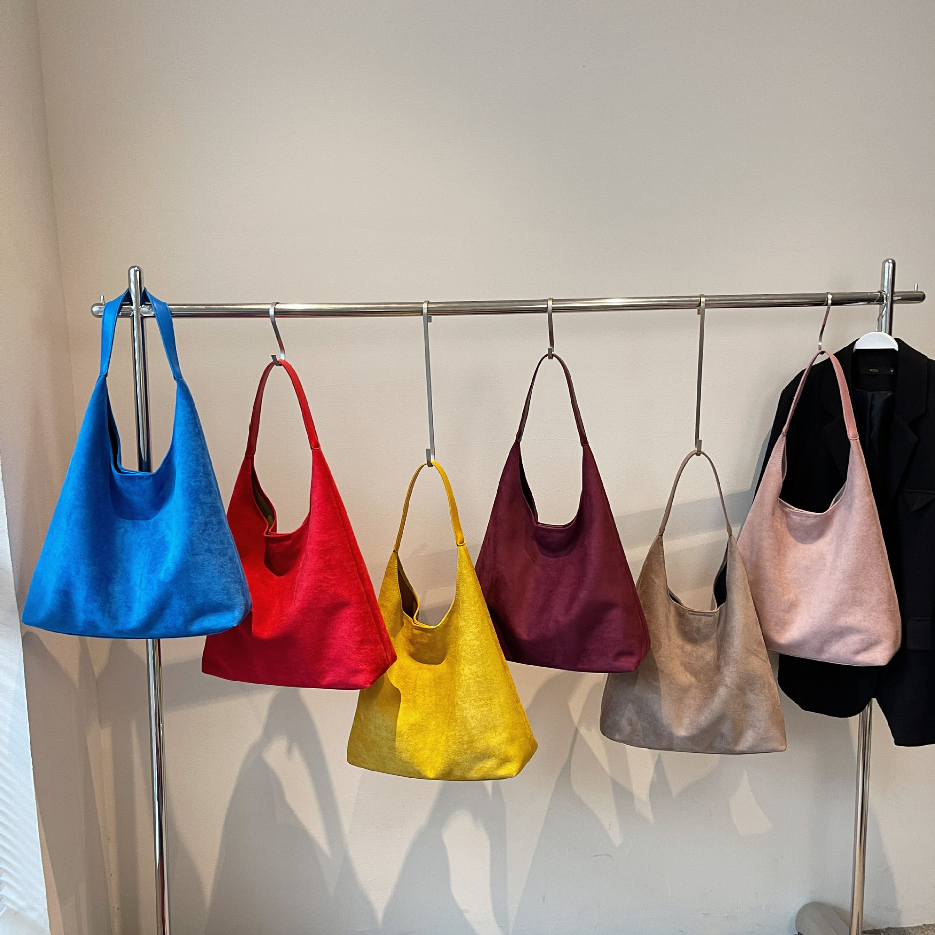 Retro Soft Suede Magnetic Buckle Large Capacity Bucket Shoulder Bag for Women