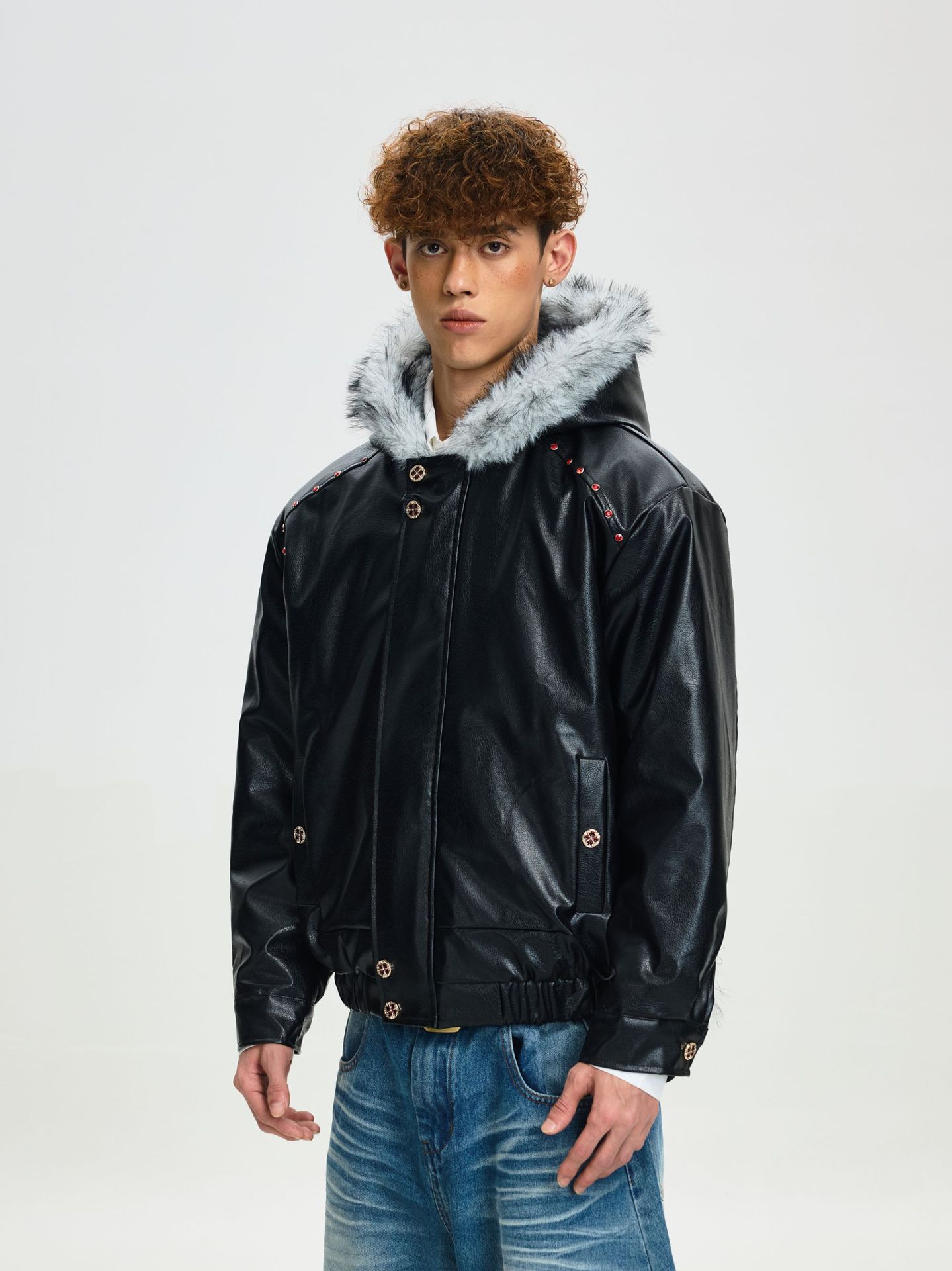 Hooded mountain eagle fur coat
