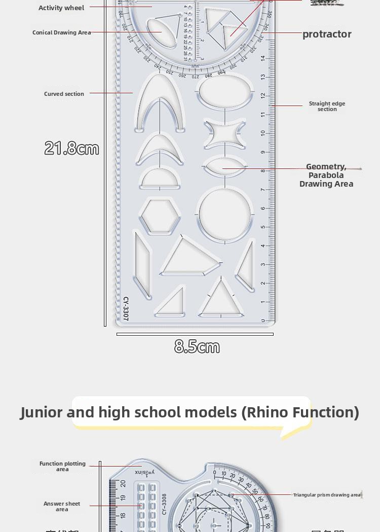 Multifunctional Movable Angle Geometric Drawing Ruler Soft Plastic Math Set for Students