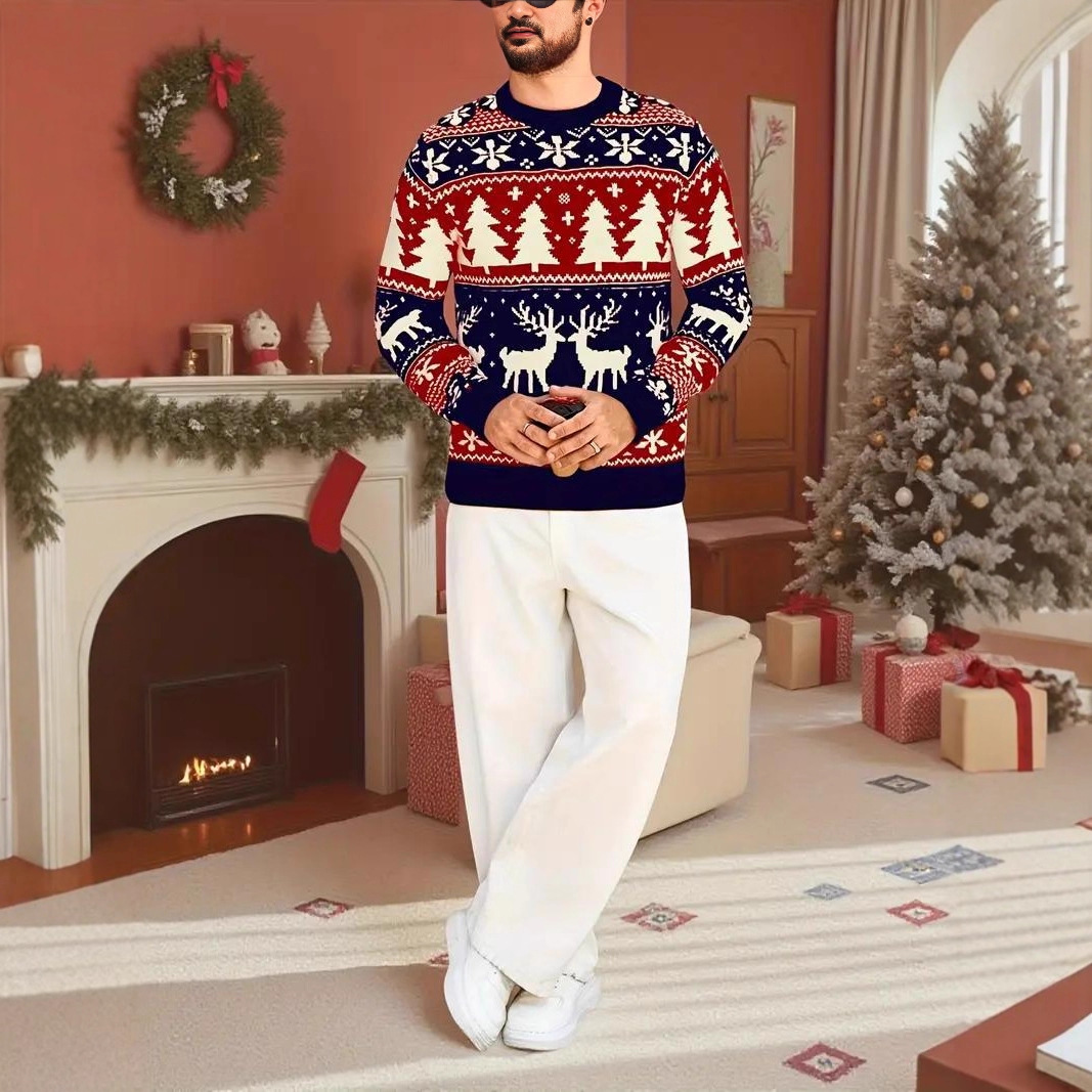 Christmas casual men's crew-neck long-sleeved hoodie