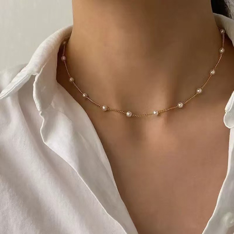 Women?s Vintage Pearl Pendant Clavicle Chain Necklace