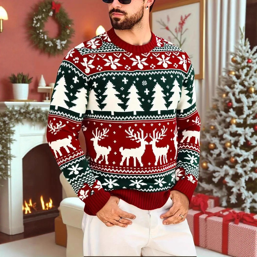 Christmas casual men's crew-neck long-sleeved hoodie