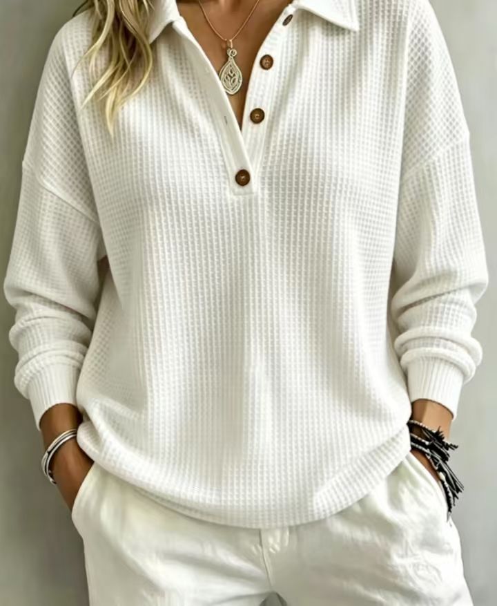 Women's Solid Color Long Sleeve Button-Down Knit Shirt