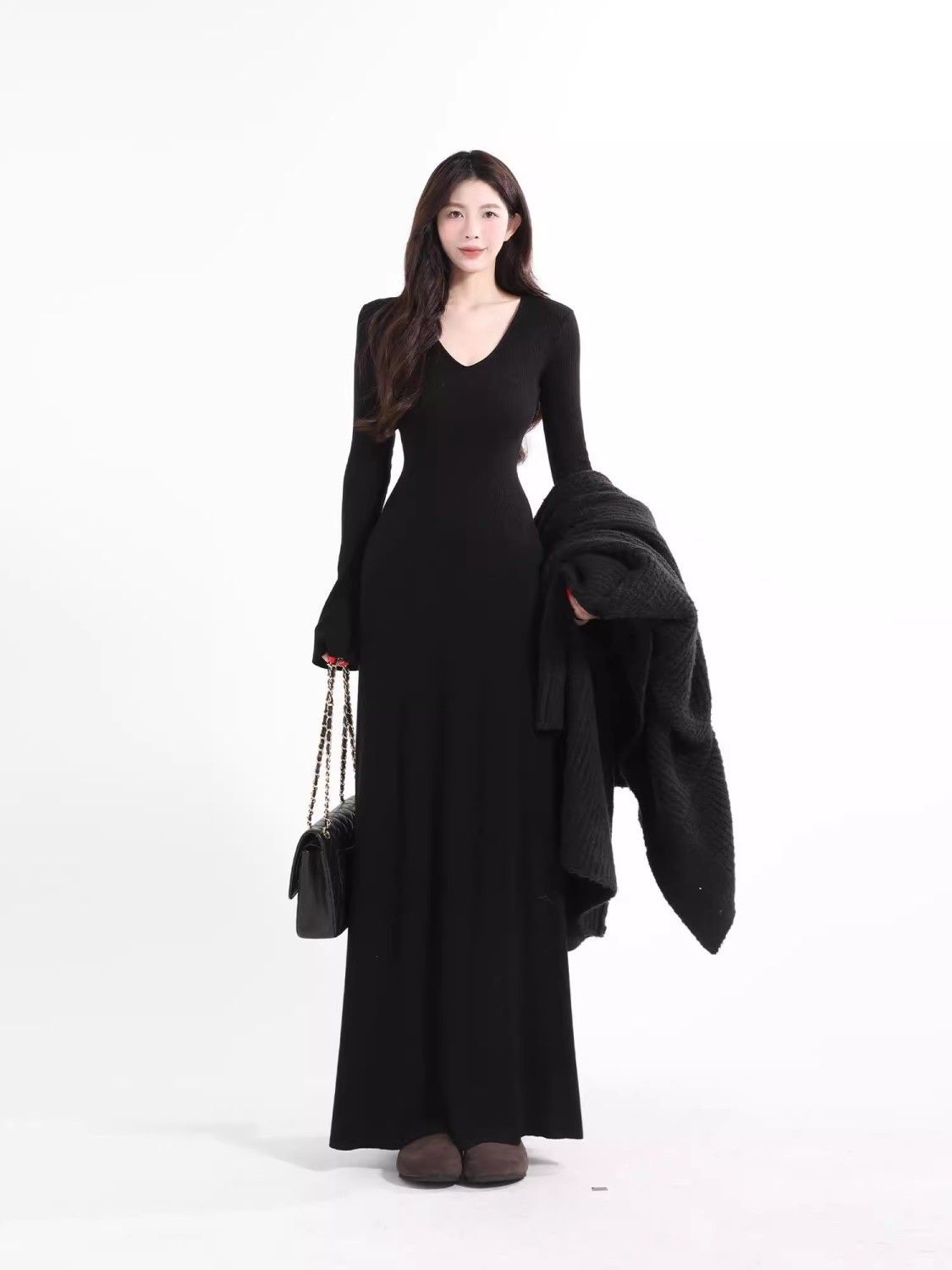 Petite High-End Black Knit Dress
