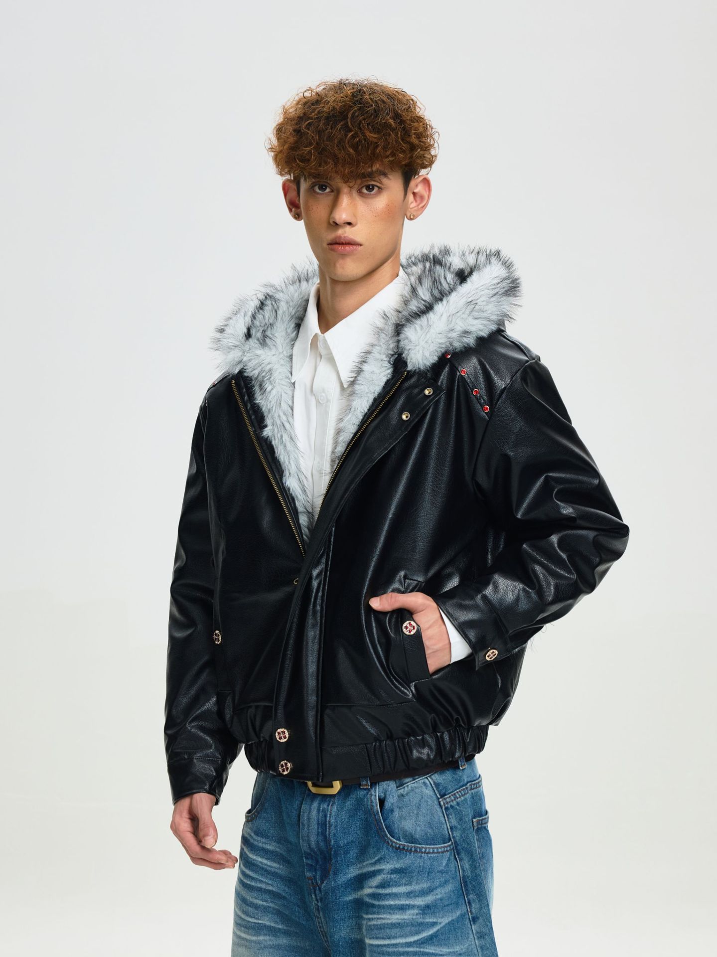 Hooded mountain eagle fur coat
