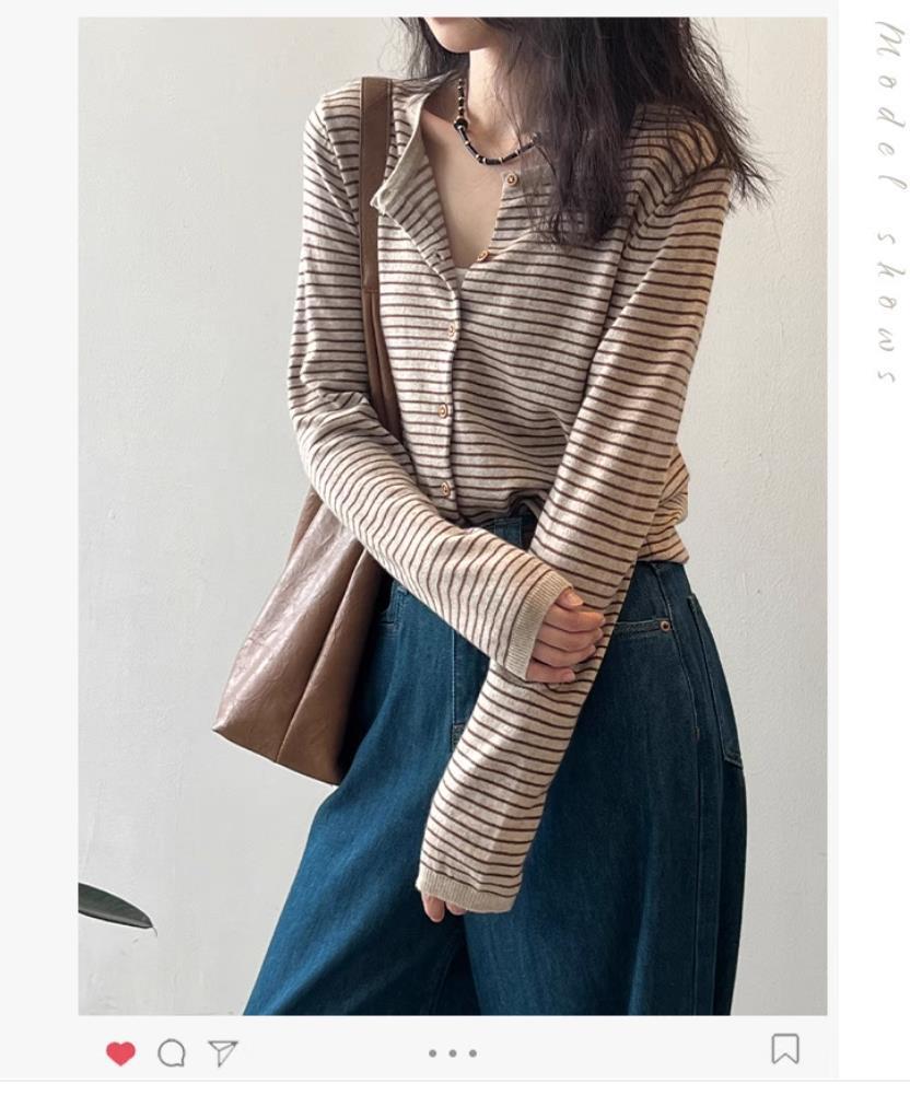 Striped Knitted Cardigan Jacket Women's Spring and Autumn New